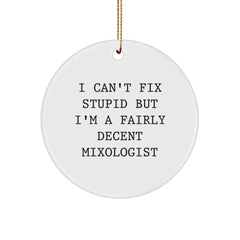 Funny Mixologist Gifts from Men for Him, I Can't Fix Stupid But I'm A Fairly Decent Mixologist Christmas Unique Ornaments, Circle Ornaments for Cocktail Enthusiasts - Image 1