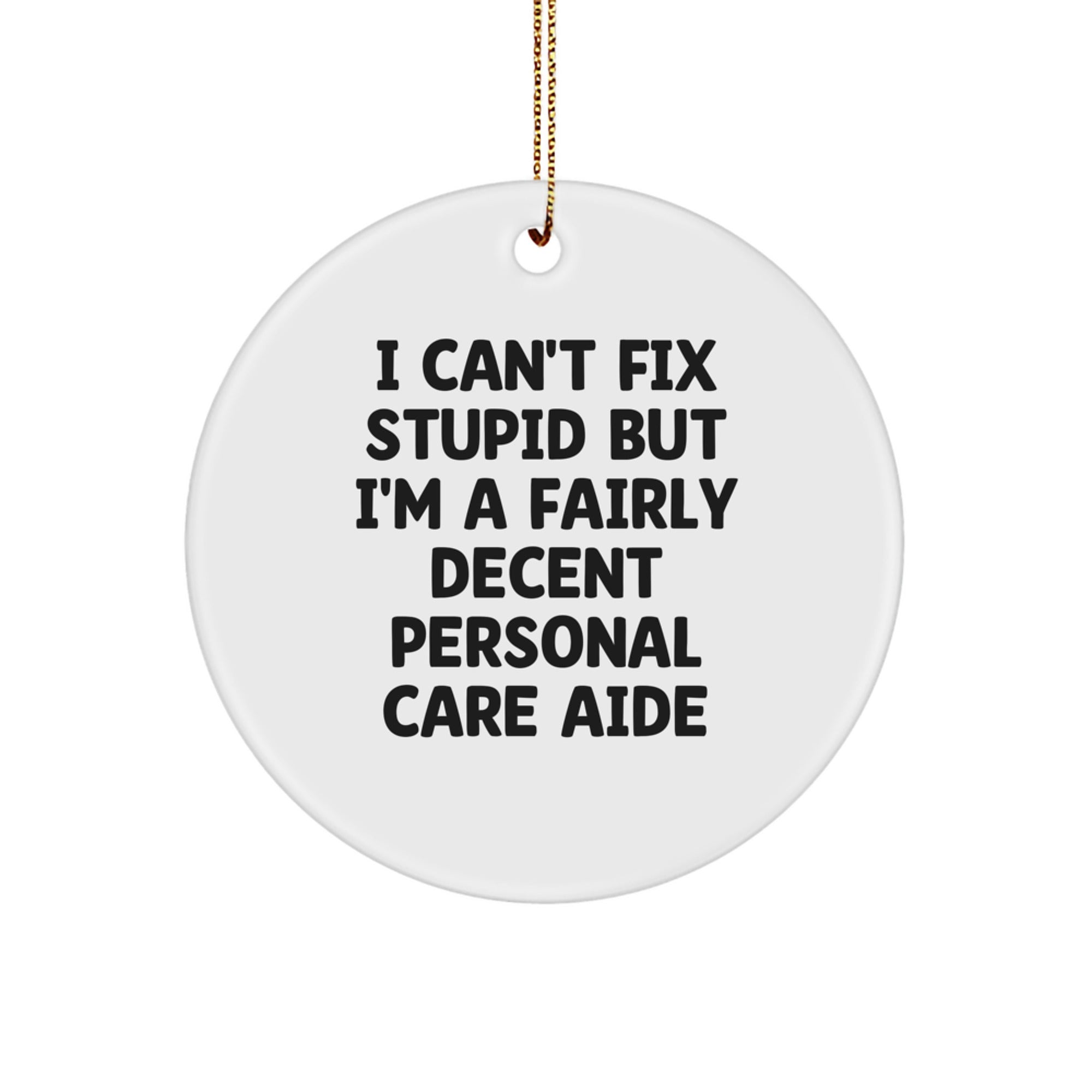 Funny Personal Care Aide Gifts for Christmas - Circle Ornament with I Can't Fix Stupid Decent Aide Humor, Gifts from Friends, Family, Coworkers - Personal Care Aide Unique Christmas Unique Gifts - Image 1