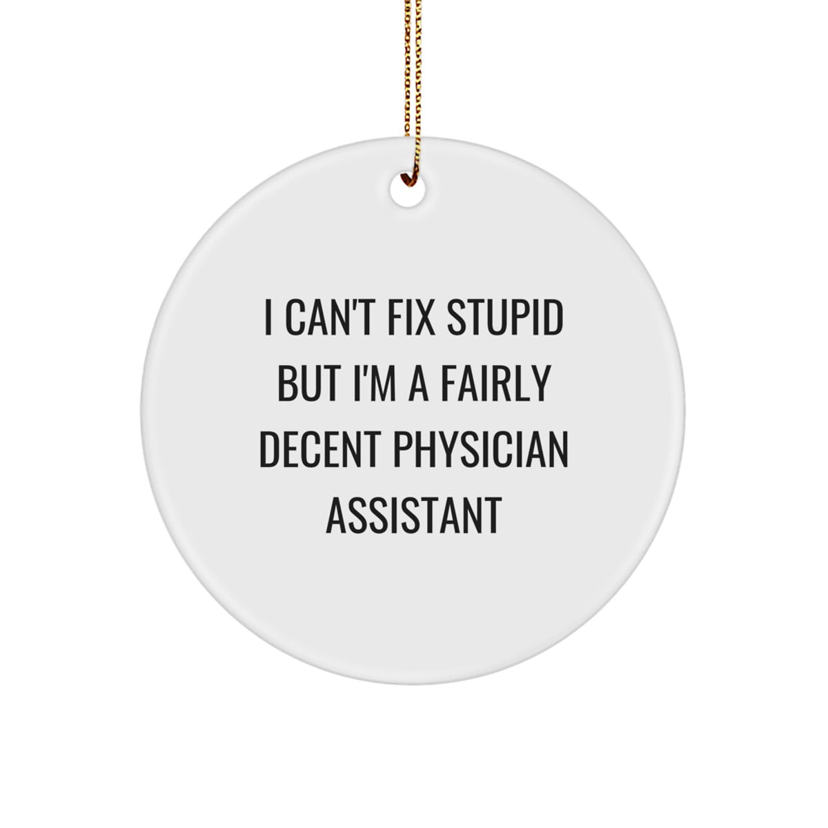 Funny Physician Assistant Gifts for Christmas - 'I Can't Fix Stupid' Circle Ornament from Friends - Image 1