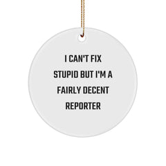 Funny Reporter Circle Ornament Gifts from Friends for Reporter, Christmas Unique Gifts, I Can't Fix Stupid But I'm A Fairly Decent Reporter - Image 1
