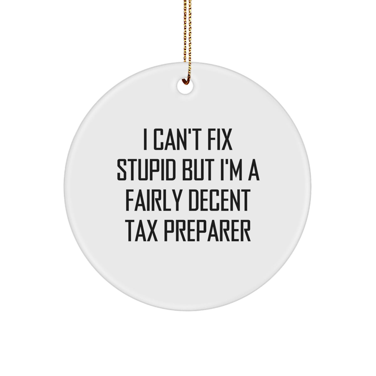 Funny Tax Preparer Gifts from Friends - 'I Can't Fix Stupid' Circle Ornament for Christmas - Image 1