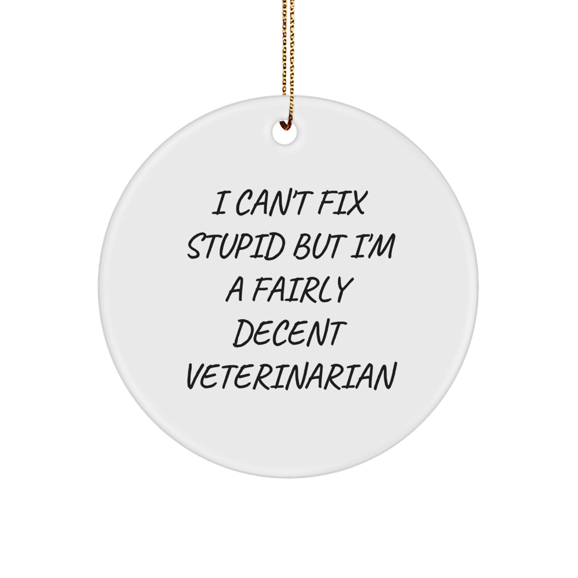 Funny Veterinarian Gifts for Friends from Men, I Can't Fix Stupid But I'm A Fairly Decent Veterinarian Circle Ornament for Christmas - Image 1