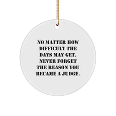 Funny Judge Christmas Circle Ornament, Gifts from Friends to Judge, Inspirational, Never Forget the Reason You Became a Judge, White Color, MDF Material, Sublimation Printing - Image 1