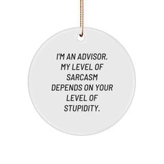Funny Advisor Gifts, 'I'm An Advisor. My Level Of Sarcasm Depends On Your Level Of Stupidity.' Circle Ornament, Perfect for Christmas - Image 1