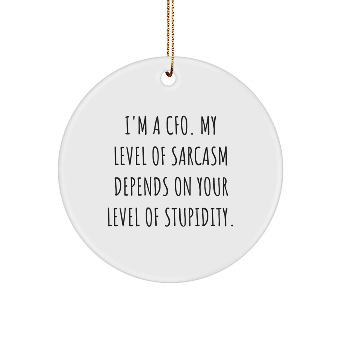 CFO Gifts from Friends - Funny Circle Ornament for Men, Women or Coworkers - I'm a CFO, My Level of Sarcasm Depends on Your Level of Stupidity - White Circle Ornament for Christmas - Image 1