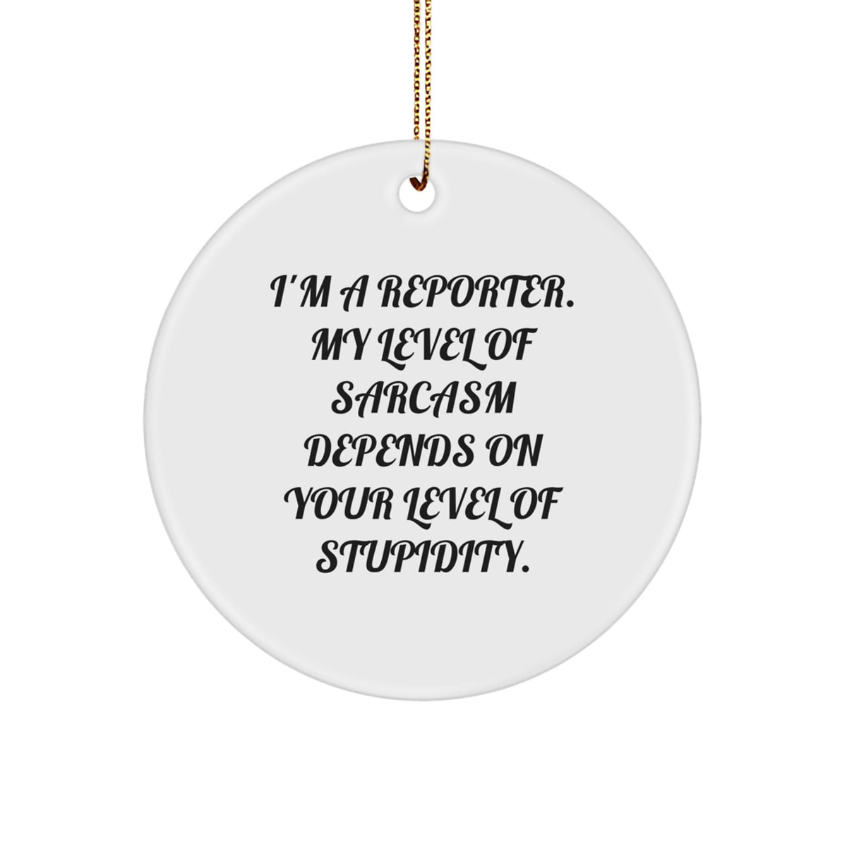 Funny Reporter Gifts for Men, Women, Friends, Coworkers, or Family - I'm A Reporter. My Level Of Sarcasm Depends On Your Level Of Stupidity. Circle Ornament for Christmas - Image 1