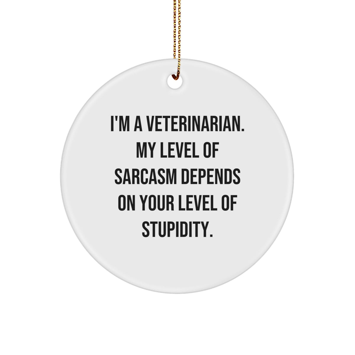 Funny Veterinarian Gift, 'I'm A Veterinarian. My Level Of Sarcasm Depends On Your Level Of Stupidity.' Circle Ornament, Christmas Unique Gifts from Coworkers - Image 1