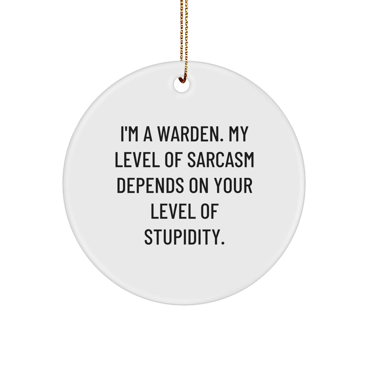 Warden Circle Ornament, Funny Sarcasm Gift for Warden Friends and Family from Men, 'I'm A Warden, My Level Of Sarcasm Depends On Your Level Of Stupidity' Christmas Unique Gifts - Image 1
