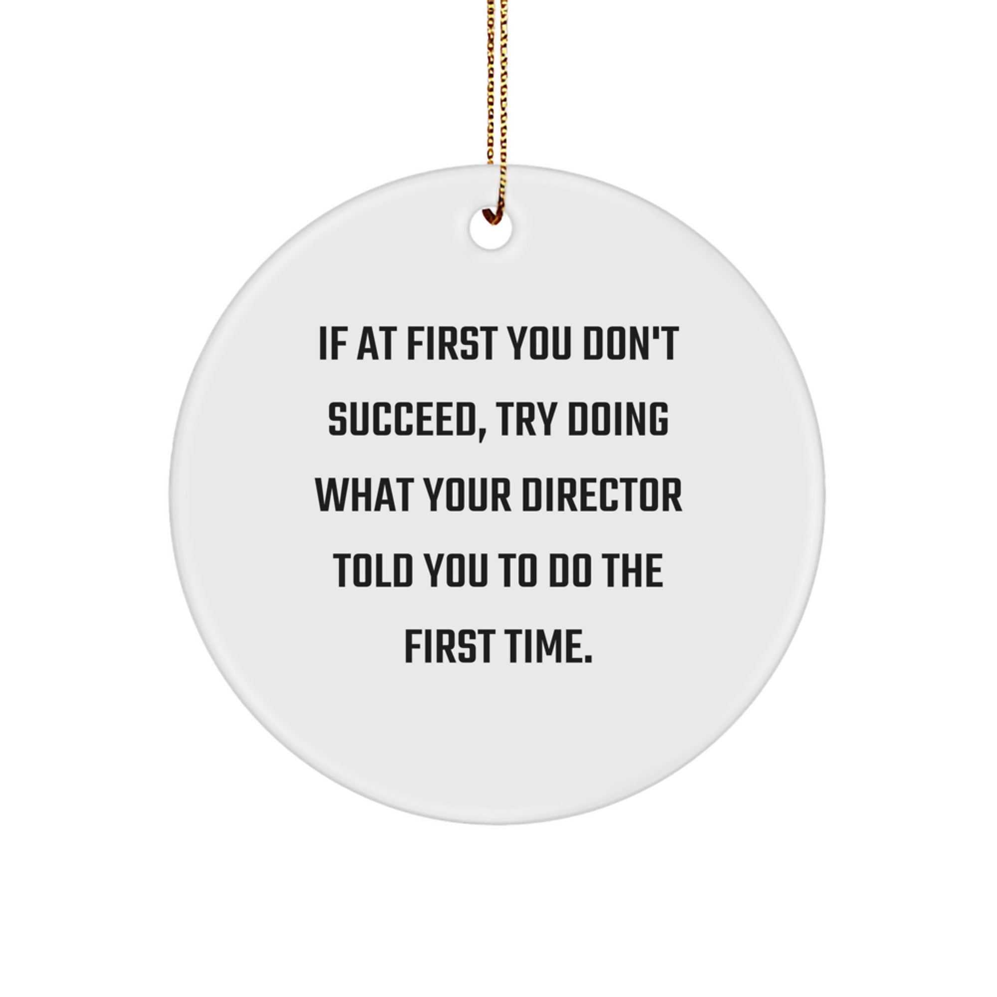 Funny Christmas Unique Gifts from Friends for Director - Director Circle Ornament, If At First You Don't Succeed, Try Doing What Your Director Told You To Do The First Time. - Image 1