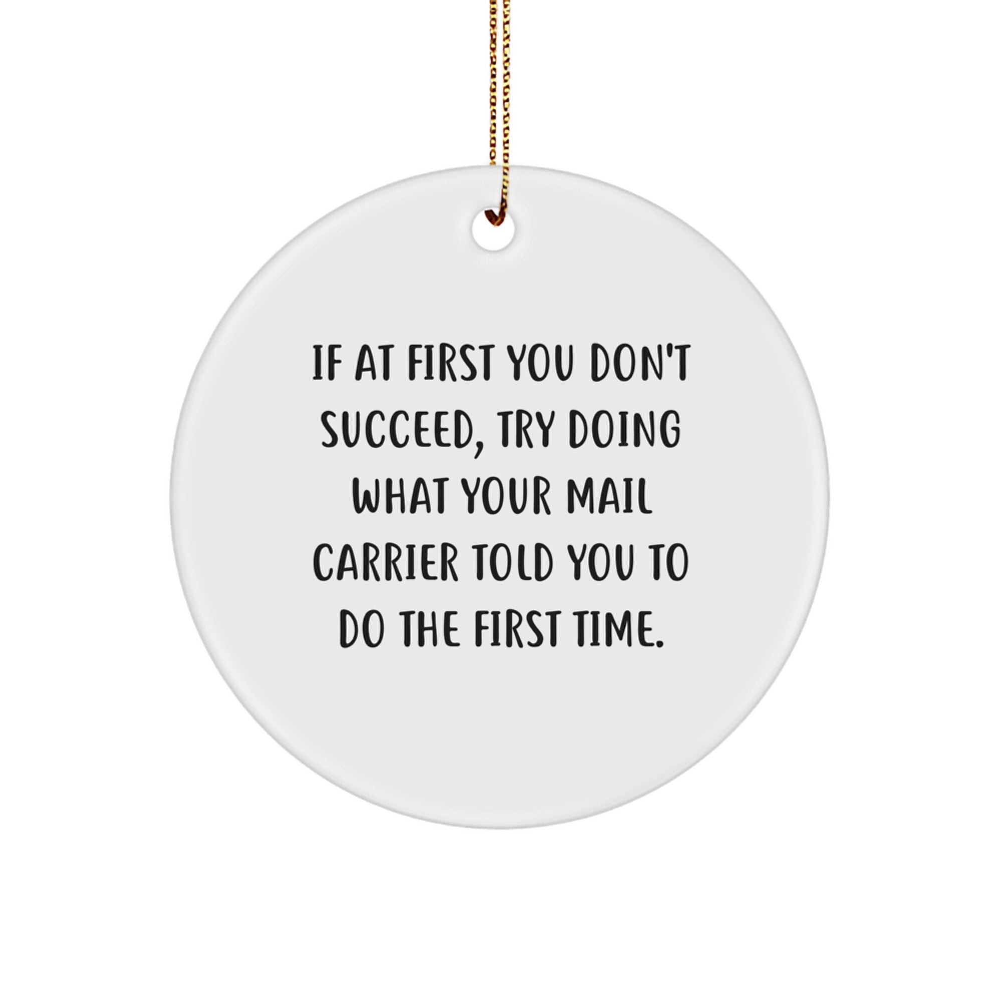 Funny Mail Carrier Gifts for Christmas - 'If At First You Don't Succeed, Try Doing What Your Mail Carrier Told You To Do The First Time.' Circle Ornament from Gifts for Mail Carrier - Image 1