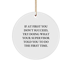 Funny Supervisor Gifts from Friends - If At First You Don't Succeed, Try Doing What Your Supervisor Told You To Do The First Time. - Circle Ornament for Men or Women, Christmas Unique Gifts - Image 1