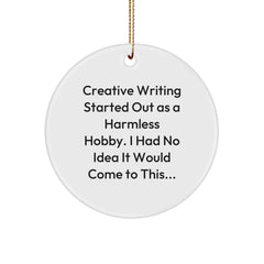 Funny Creative Writing Gifts for Writers, Inspirational Quote Circle Ornament with Gold Cord, Gifts from Family for Christmas Unique Presents - Image 1