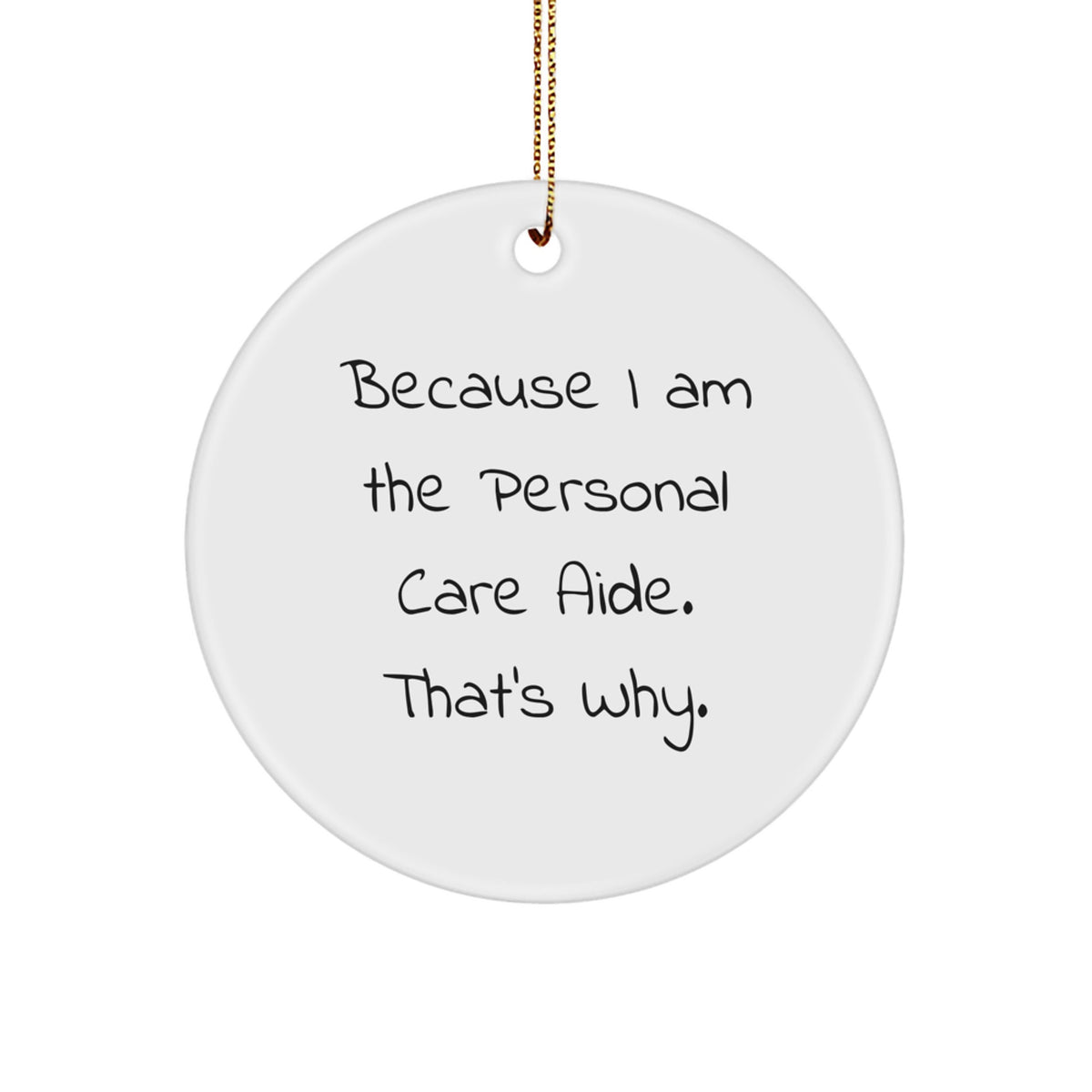 Personal Care Aide Gifts from Friends, 'Because I Am The Personal Care Aide. That's Why.' Circle Ornament for Christmas - Image 1