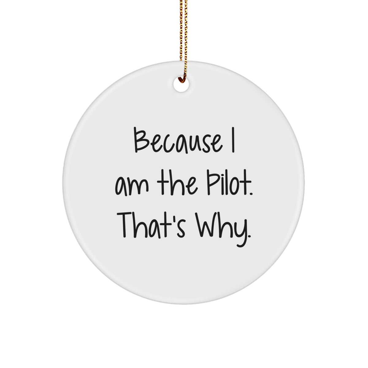 Pilot Gifts Because I Am The Pilot. That's Why. - Unique Christmas Circle Ornament for Men or Women from Friends or Family - Image 1