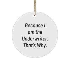 Underwriter Gifts from Women for Friends - Funny Circle Ornament Because I Am The Underwriter. That's Why., Unique Christmas Unique Gifts - Image 1