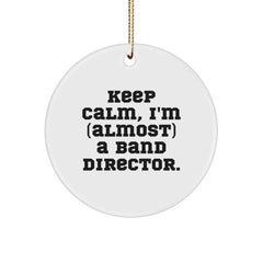 Funny Band Director Gifts for Christmas - Keep Calm, I'm (almost) A Band Director. Circle Ornament, Gifts from Friends for Band Director, Unique Christmas Unique Gift for Him or Her - Image 1