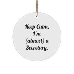 Funny Secretary Gifts for Christmas - Keep Calm I'm Almost a Secretary Circle Ornament, Gifts from Friends, Coworkers, or Family - Image 1