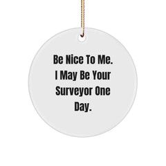 Funny Surveyor Gifts from Friends, Be Nice To Me One Day Circle Ornament, Christmas Unique Gifts for Surveyor Men - Image 1