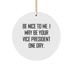 Funny Vice President Gifts for Men - Circle Ornament with 'Be Nice To Me. I May Be Your Vice President One Day.' Quote, Unique Christmas Unique Gifts from Men to Vice President - Image 1