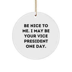 Funny Vice President Gifts from Friends and Family, Christmas Unique Ornaments for Men, Women, Coworkers, Inspirational Quotes, Be Nice To Me. I May Be Your Vice President One Day. - Image 1
