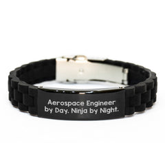 Aerospace Engineer Gifts, Men's Glide lock Clasp Bracelet, 'Aerospace Engineer By Day. Ninja By Night.' Funny Quote, Graduation Unique Gifts from Friends - Image 1