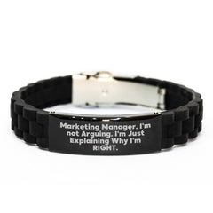 Funny Marketing Manager Christmas Unique Gifts from Friends, Glide lock Clasp Bracelet for Men, Inspirational Quote 'I'm Not Arguing. I'm Just Explaining Why I'm Right.' - Image 1