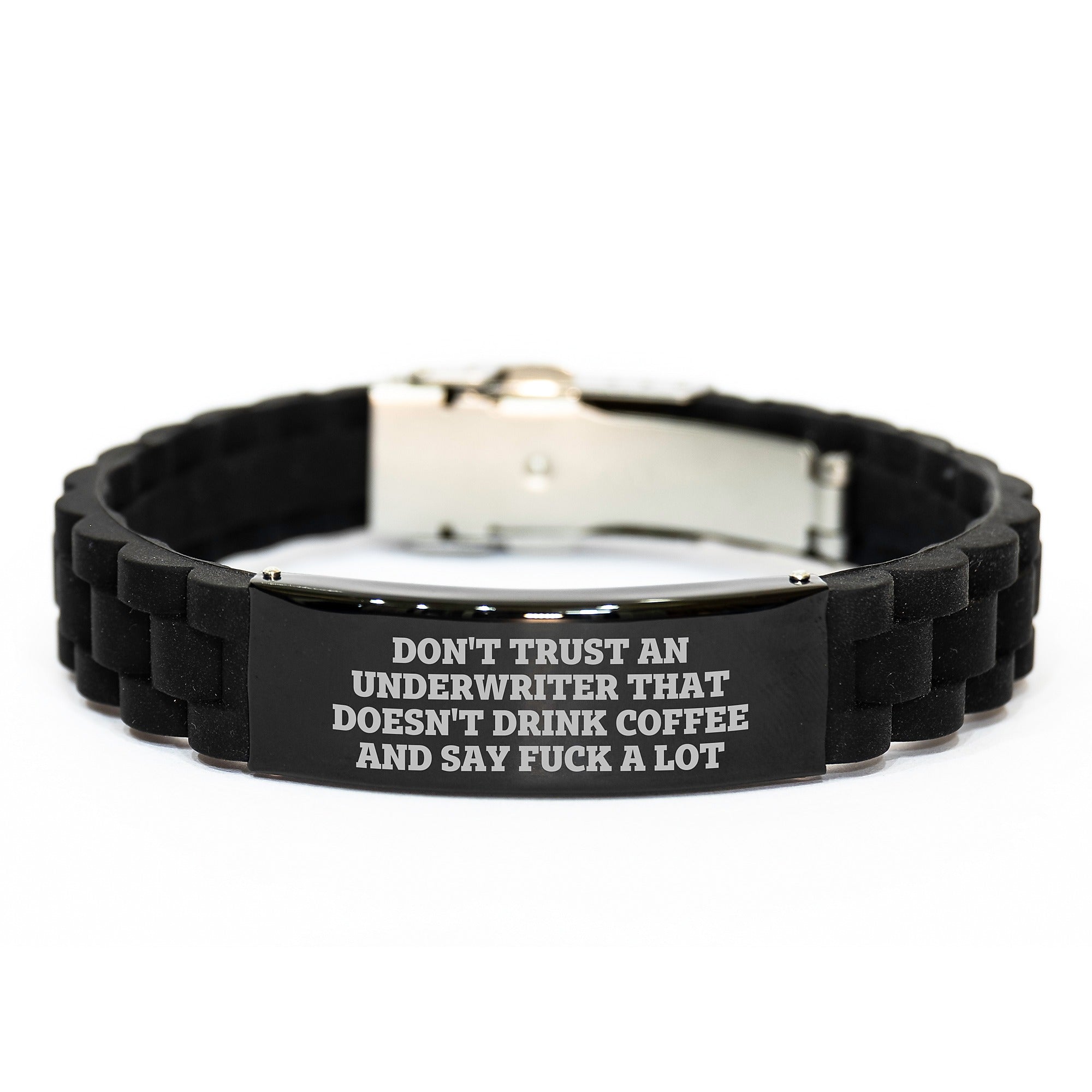 Funny Underwriter Gifts for Him, Glide lock Clasp Bracelet with Black Stainless Steel and Silicone, Perfect Christmas Unique Gifts from Friends to Underwriter Colleagues - Image 1