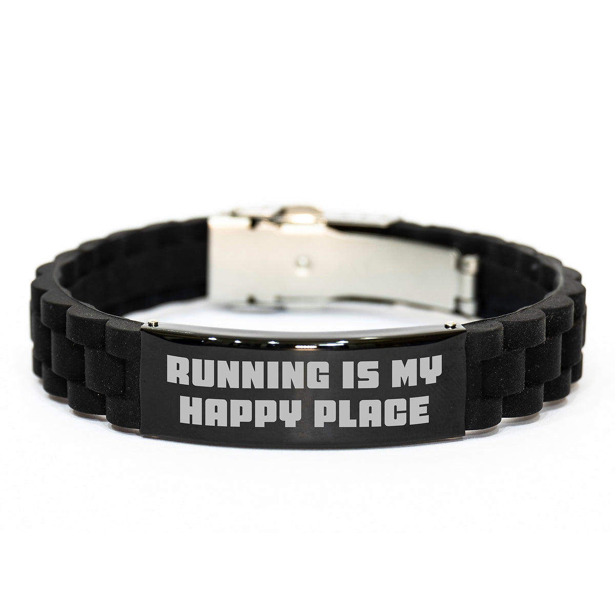 Funny Running Gifts for Men from Friends - Glide lock Clasp Bracelet 'Running Is My Happy Place' Christmas Unique - Image 1