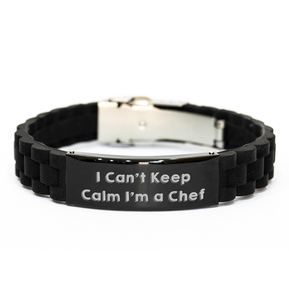Funny Chef Gifts from Friends - I Can't Keep Calm I'm A Chef Quote Glide lock Clasp Black Stainless Steel Silicone Adjustable Bracelet for Birthday Unique Gifts - Image 1