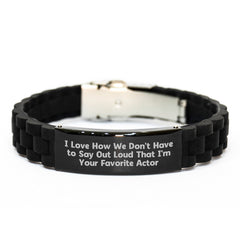 Actor Gifts, Funny Quote Glide lock Clasp Bracelet, Gifts from Friends for Men, Black Stainless Steel and Silicone, Perfect Graduation Unique Gifts - Image 1