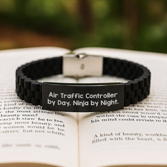 Air Traffic Controller Gifts from Friends - Air Traffic Controller By Day. Ninja By Night. - Glide lock Clasp Bracelet for Men or Women - Graduation Unique Gifts - Image 2