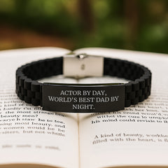 Actor Gifts from Men - Funny Quote Glide lock Clasp Bracelet for Graduation, Actor By Day World's Best Dad By Night - Image 2