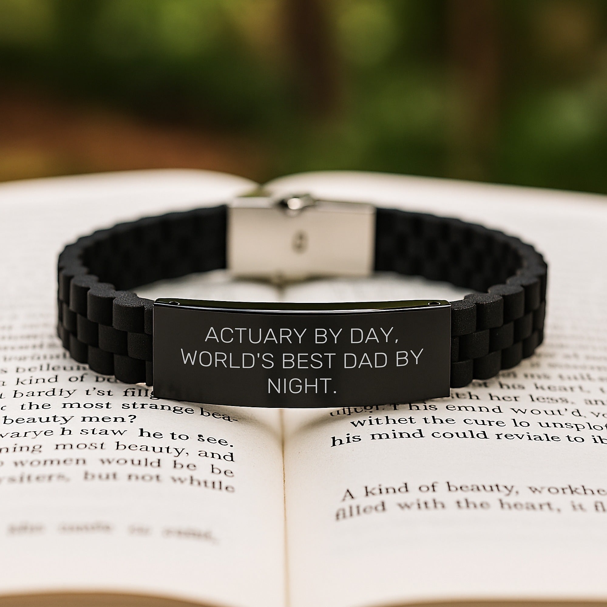 Actuary by Day, World's Best Dad by Night - Glide lock Clasp Black Stainless Steel Silicone Graduation Gift for Actuary Friends and Family - Image 2