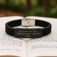 Actuary by Day, World's Best Dad by Night - Glide lock Clasp Black Stainless Steel Silicone Graduation Gift for Actuary Friends and Family - Image 2