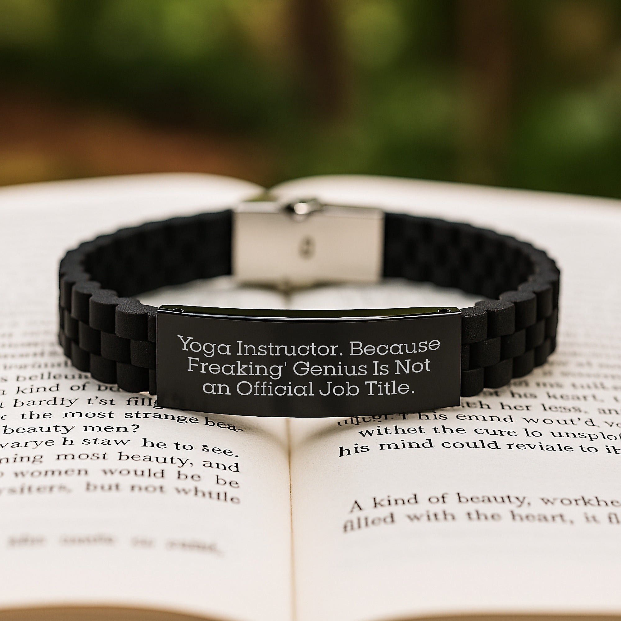 Yoga Instructor Gifts for Her, Funny Quote Glide lock Clasp Bracelet from Friends, Birthday Unique Presents for Women, 'Yoga Instructor. Because Freaking' genius Is Not An Official Job Title.' - Image 2