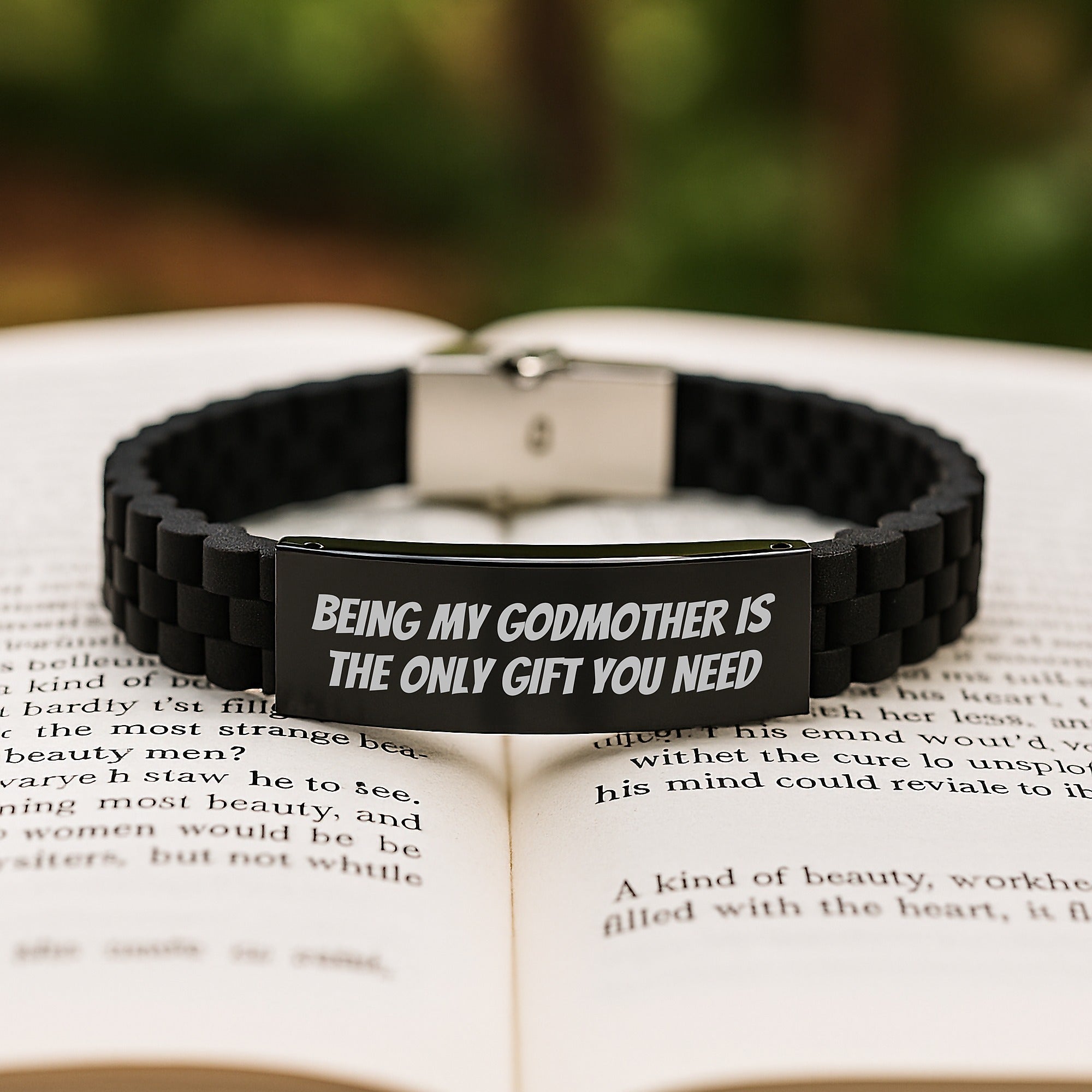 Funny Godmother Gifts from Mom - Being My Godmother Is The Only Gift You Need, Glide lock Clasp Adjustable Black Stainless Steel Silicone Graduation Gift for Godmother - Image 2