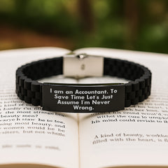Funny Accountant Gifts for Graduation - I Am An Accountant. To Save Time Let's Just Assume I'm Never Wrong. Glide lock Clasp Bracelet from Friends - Image 2