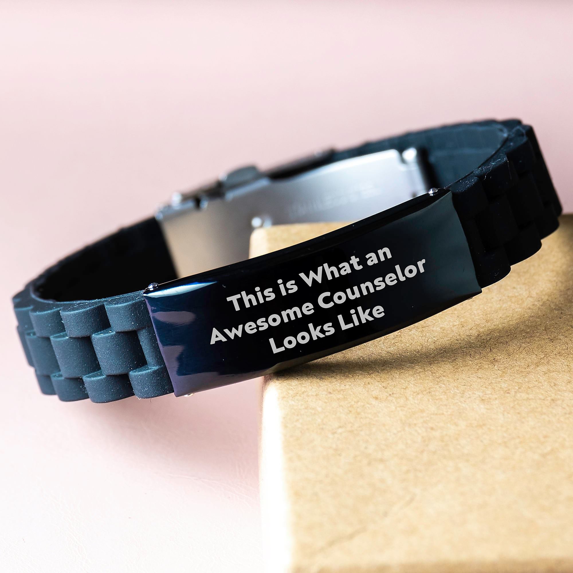 Inspirational Counselor Gifts from Friends, Awesome Counselor Quote Glide lock Clasp Black Stainless Steel Silicone Adjustable Graduation Unique Gifts for Men - Image 3