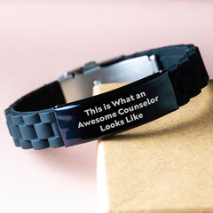 Inspirational Counselor Gifts from Friends, Awesome Counselor Quote Glide lock Clasp Black Stainless Steel Silicone Adjustable Graduation Unique Gifts for Men - Image 3