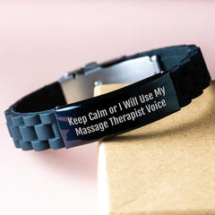 Funny Massage Therapist Gifts from Men to Friends, Glide lock Clasp Bracelet with Keep Calm Or I Will Use My Massage Therapist Voice Quote, Christmas Unique Presents - Image 3