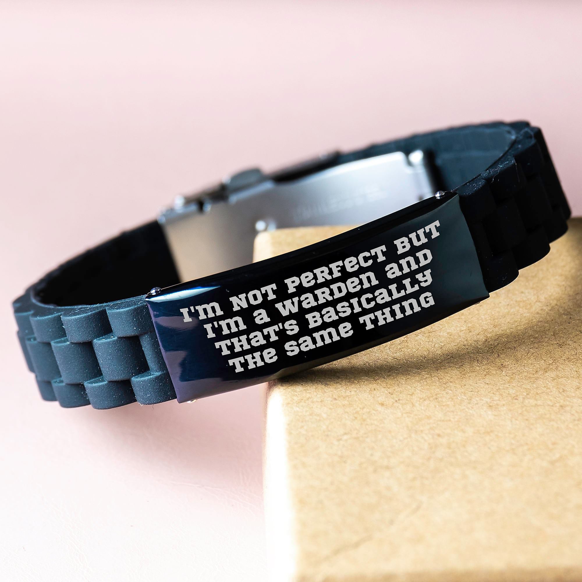 Warden Gifts Funny Quote Glide lock Clasp Bracelet for Him from Friends, Unique Graduation Gifts for Men, 'I'm Not Perfect But I'm A Warden And That's Basically The Same Thing' - Image 3