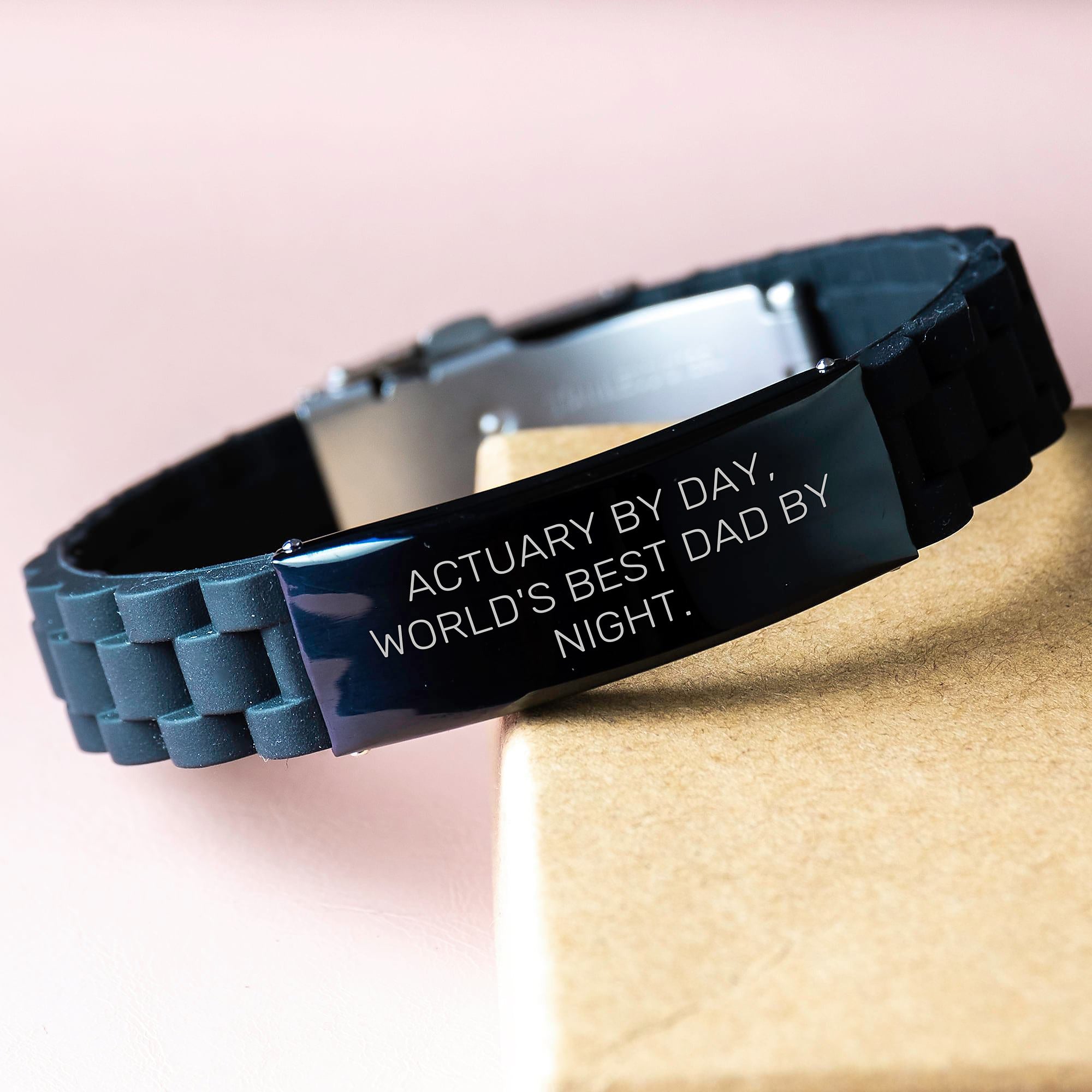 Actuary by Day, World's Best Dad by Night - Glide lock Clasp Black Stainless Steel Silicone Graduation Gift for Actuary Friends and Family - Image 3
