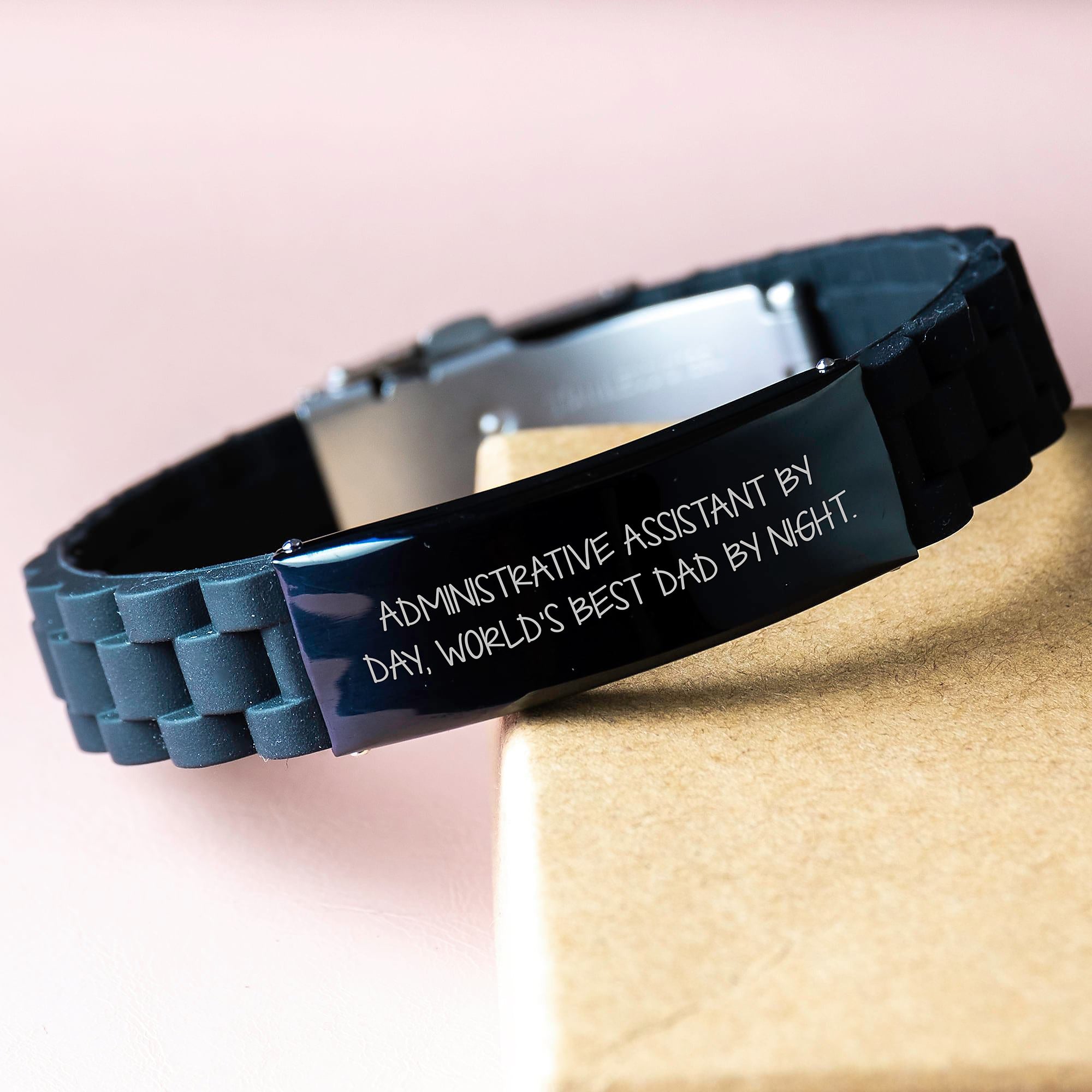 Administrative Assistant Gifts from Friends, Inspirational Glide lock Clasp Bracelet for Men Graduation Unique Gifts, 'Administrative Assistant By Day, World's Best Dad By Night.' - Image 3
