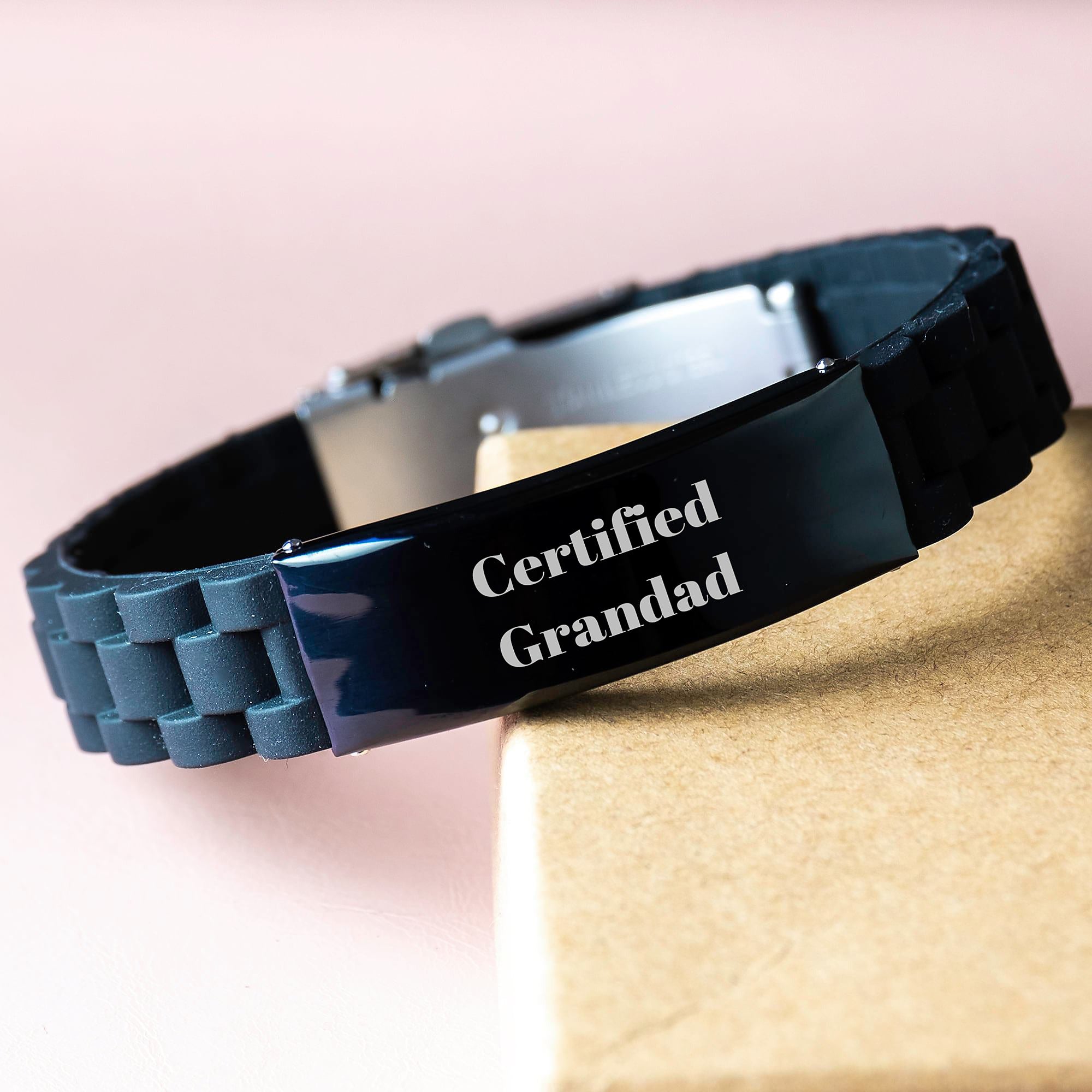 Certified Grandad Funny Quote Glide lock Clasp Black Stainless Steel Silicone Adjustable Gift for Grandad Graduation from Family Friends - Image 3