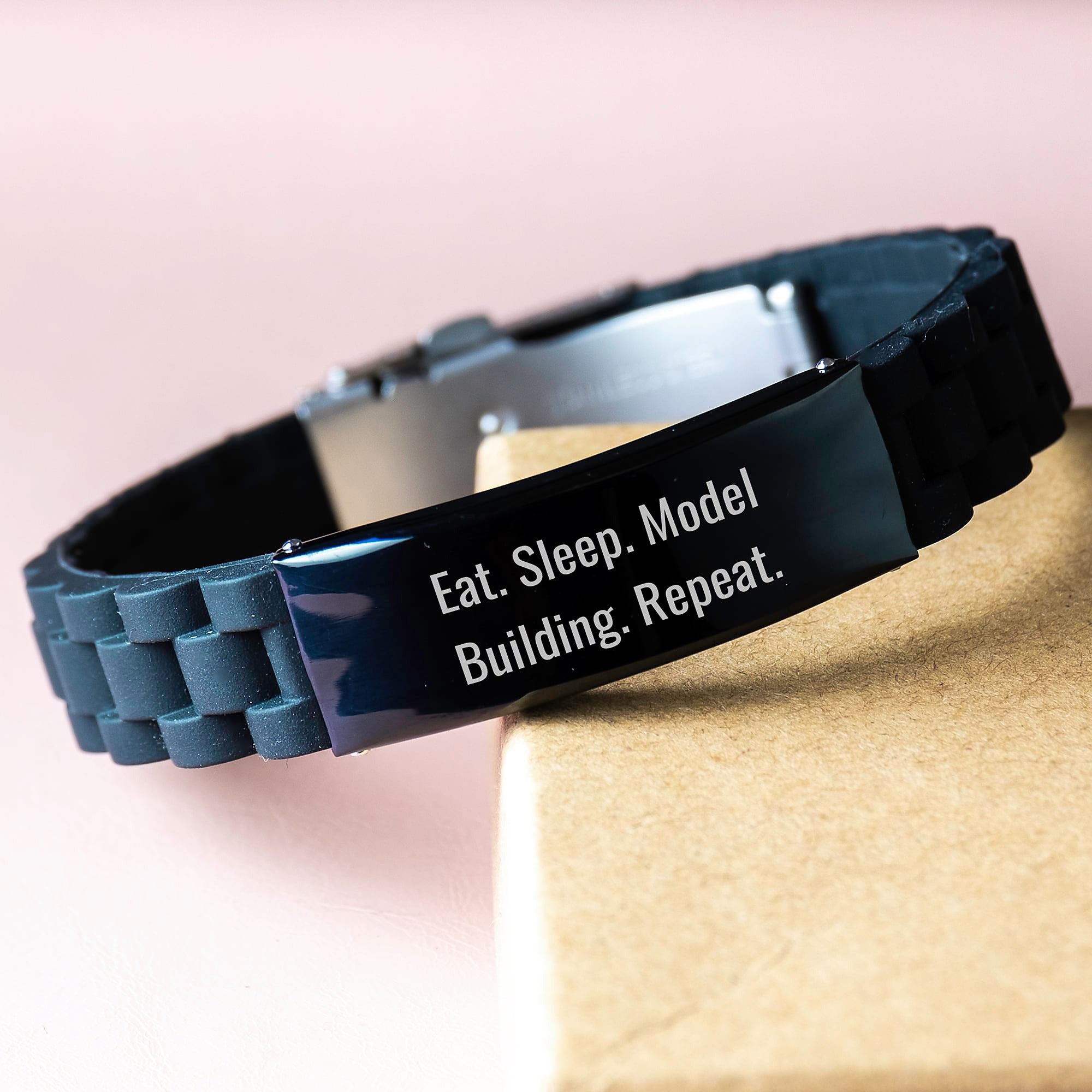 Funny Model Building Gifts for Men - Eat. Sleep. Model Building. Repeat. Glide lock Clasp Bracelet for Graduation - Image 3