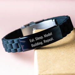 Funny Model Building Gifts for Men - Eat. Sleep. Model Building. Repeat. Glide lock Clasp Bracelet for Graduation - Image 3