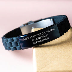 Funny Stepmother Gifts for Birthday - Just Another Day Being Awesome Stepmother Glide lock Clasp Bracelet for Women - Image 3