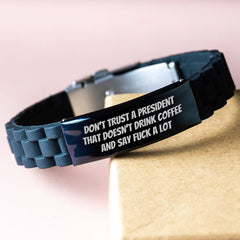 Funny Quote President Gifts for Men Glide lock Clasp Bracelet Black Stainless Steel - Gifts from Friends to President - Unique Christmas Unique Gifts - Image 3