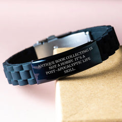 'Antique Book Collecting' Enthusiast's Delight, Gifts from Friends for the New Graduate, Unique Black Glide lock Clasp Bracelet, Post-apocalyptic Life Skill - Image 3