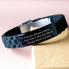 Actuary Gifts from Mom - Funny Quote Glide lock Clasp Black Stainless Steel Adjustable Bracelet for Actuary Moms, Friends, and Coworkers on Graduation Day, Gifts for Actuaries - Image 3